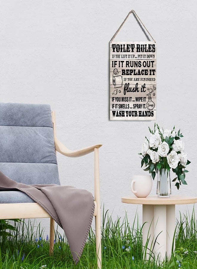 GUDIAO Farmhouse Bathroom Toilet Rules Signs Wall Decor Rustic Wash Your Hands Bathroom Wood Plaque Wooden Hanging Sign Decoration for Home Toilet Door 8 x 10 - Image 5